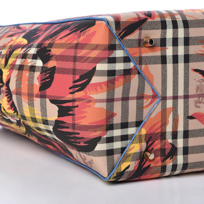 Burberry Haymarket Check Floral Print Small Canterbury Tote Mineral Blue Burnt Orange 9 of 10