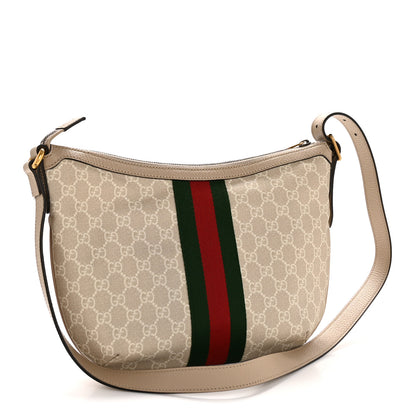 Gucci GG Supreme Monogram Textured Dollar Calfskin Web Small Ophidia Half Moon Hobo Beige Mystic White Oatmeal 5 of 21
