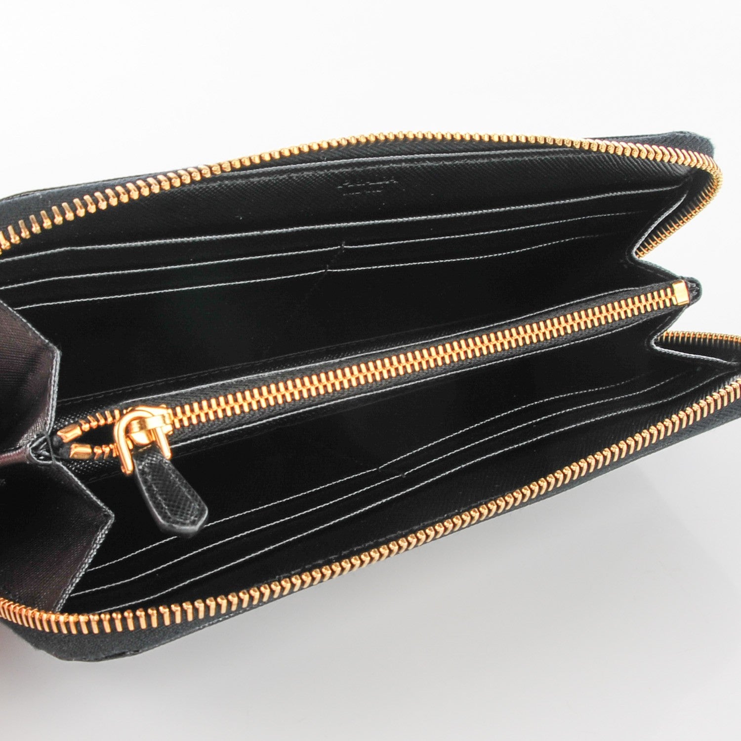 Prada Saffiano Metal Large Zip Around Wallet Black 7 of 10