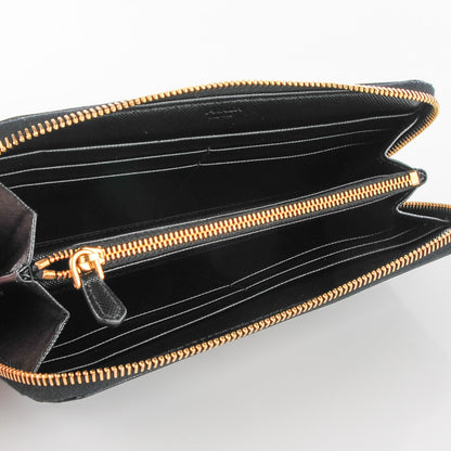 Prada Saffiano Metal Large Zip Around Wallet Black 7 of 10