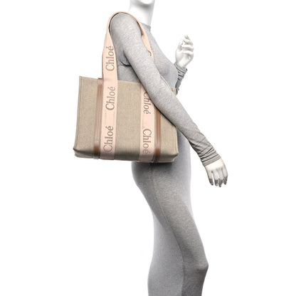 Chloe Linen Calfskin Medium Woody Ribbon Tote Blushy Beige 2 of 10