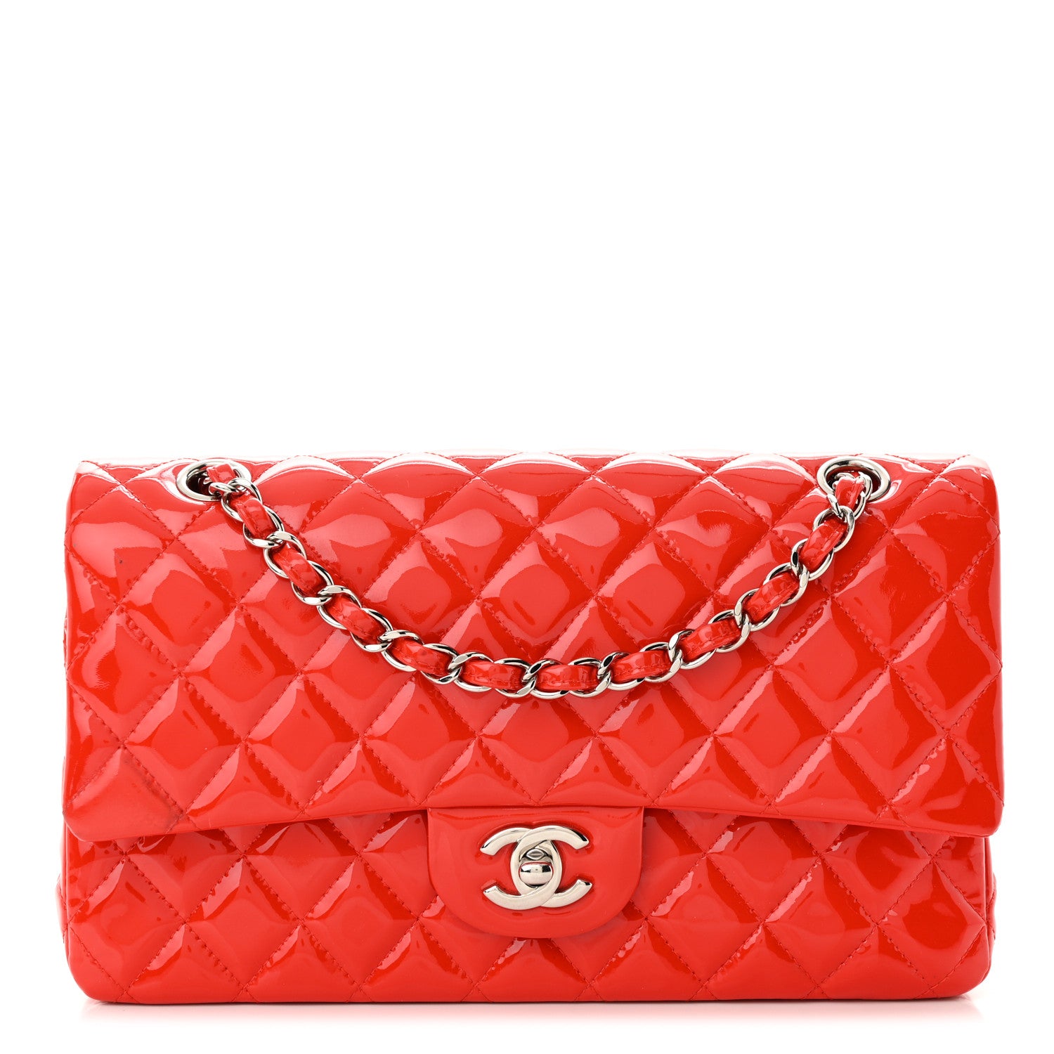 Chanel Patent Quilted Medium Double Flap Red 1 of 12