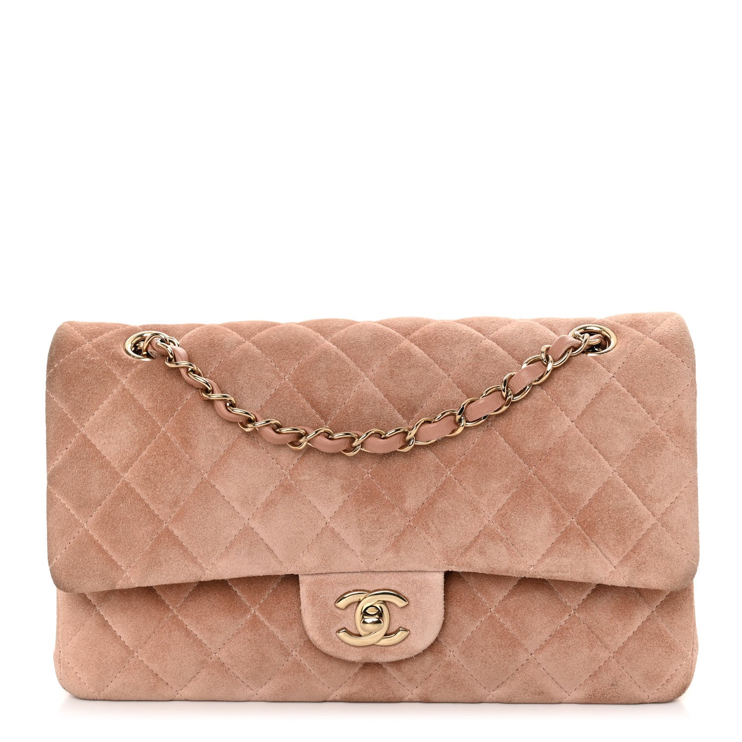 Suede Quilted Medium Double Flap Light Pink