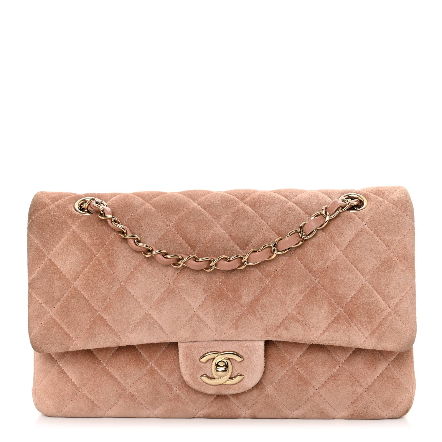 Chanel Suede Quilted Medium Double Flap Light Pink 1 of 10