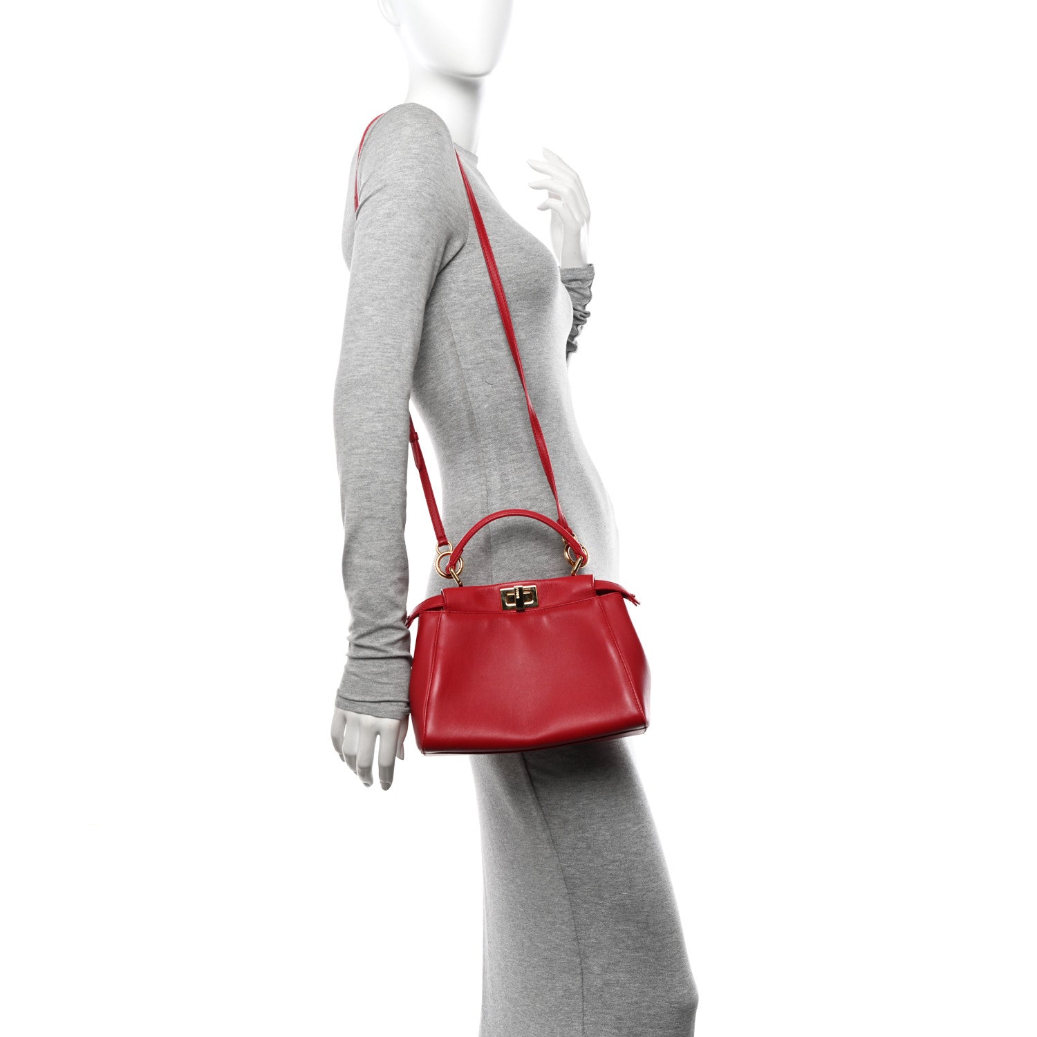 Fendi Nappa Mini Peekaboo Iconic Satchel Amarena 2 of 10