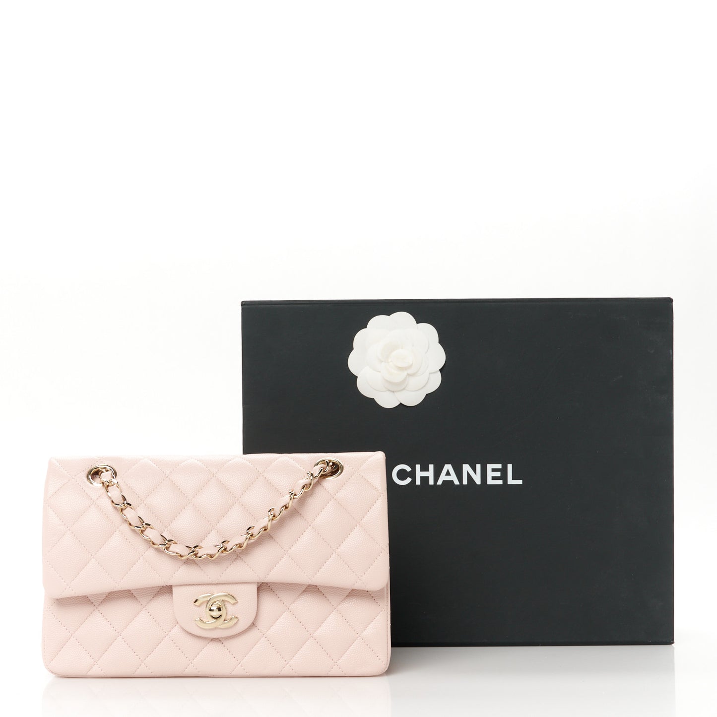 Caviar Quilted Small Double Flap Light Pink