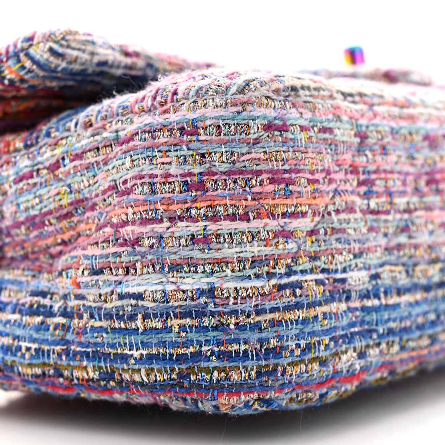 Tweed Quilted Medium Double Flap Blue Pink Orange