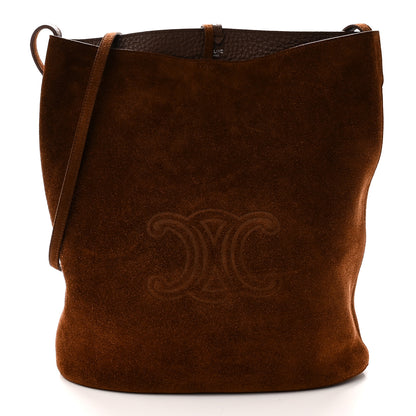 Celine Suede Calfskin Reversible Triomphe Bucket Bag Brown 1 of 15