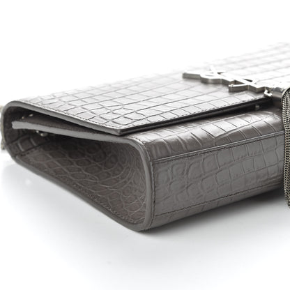 Saint Laurent Calfskin Crocodile Embossed Medium Classic Monogram Kate Tassel Satchel Fog 6 of 9