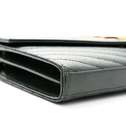 Saint Laurent Grain De Poudre Matelasse Chevron Monogram Chain Wallet Dark Green 8 of 9