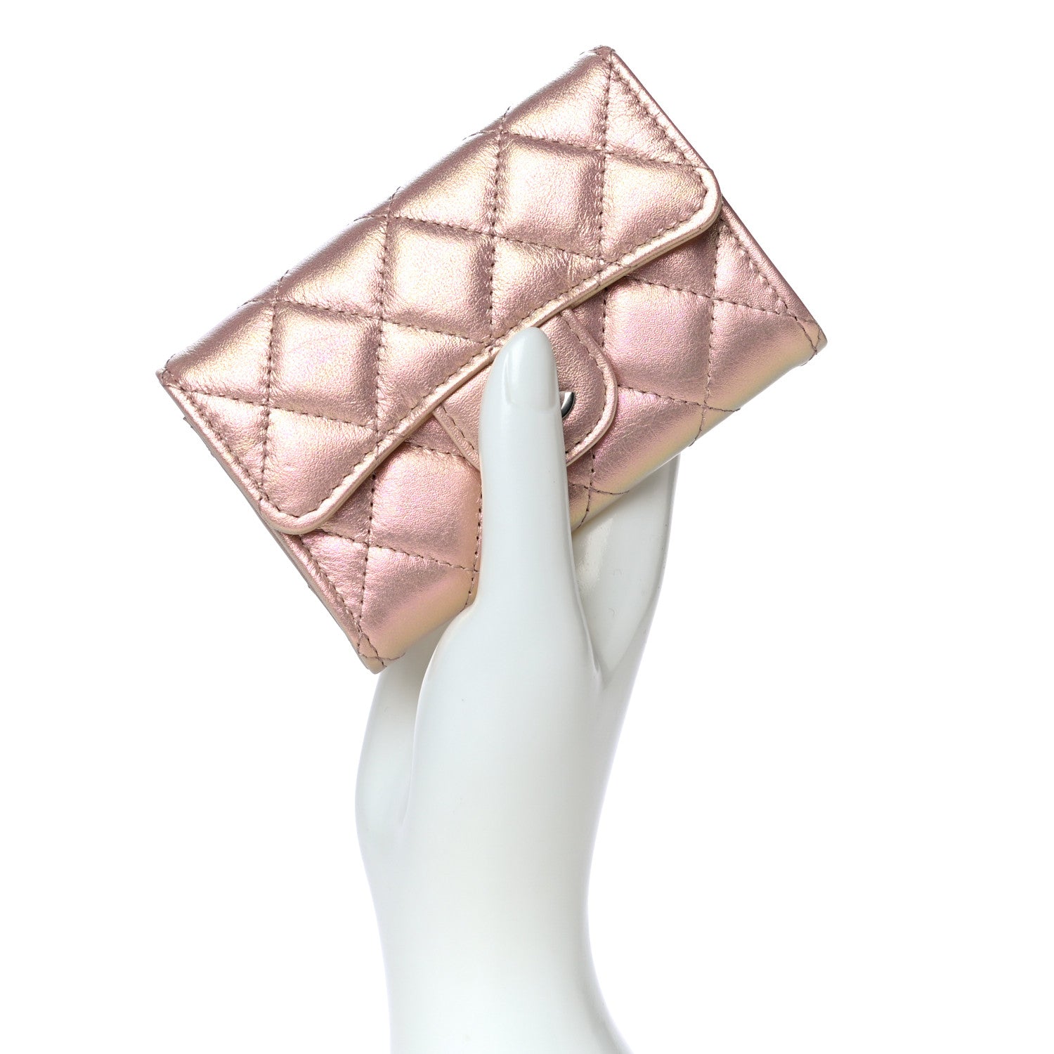 Chanel Iridescent Calfskin Quilted Flap Card Holder Wallet Pink 2 of 13