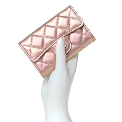 Chanel Iridescent Calfskin Quilted Flap Card Holder Wallet Pink 2 of 13