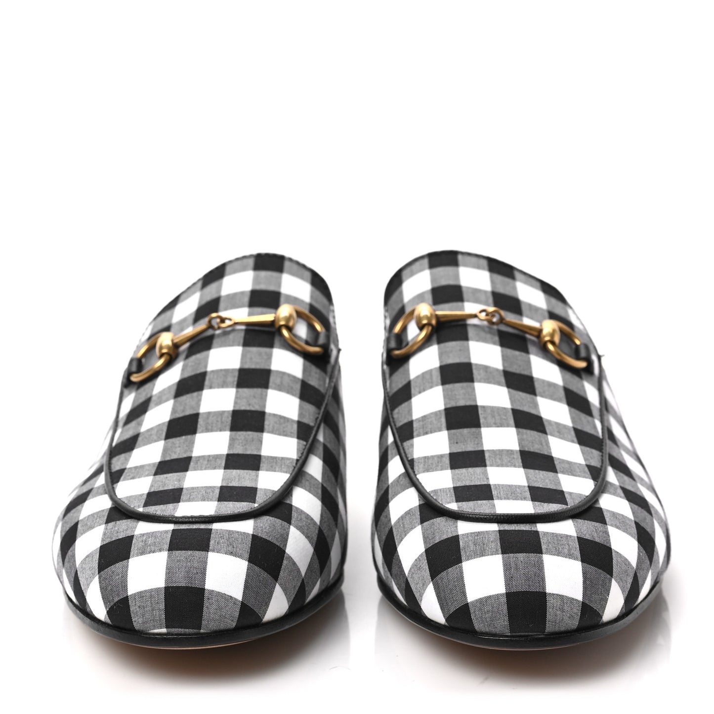 Cotton Gingham Womens Princetown Slippers 38.5 White Black