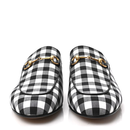Gucci Cotton Gingham Womens Princetown Slippers 38.5 White Black 2 of 8