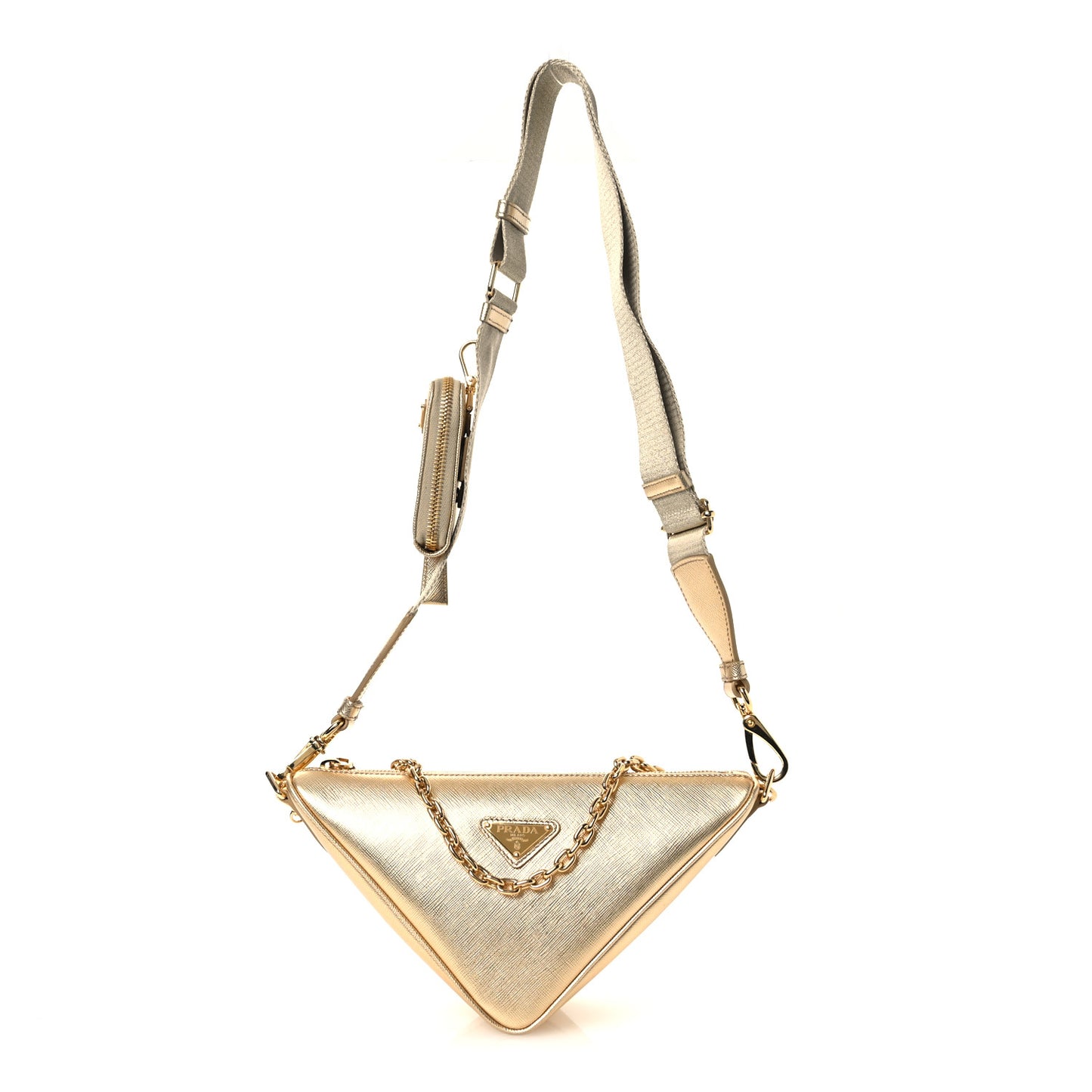Saffiano Lux Triangle Shoulder Bag Platino