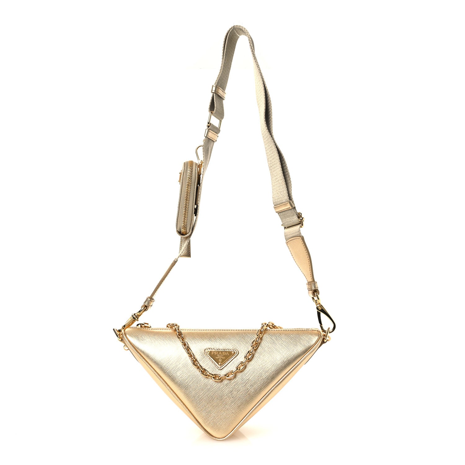 Prada Saffiano Lux Triangle Shoulder Bag Platino 1 of 10