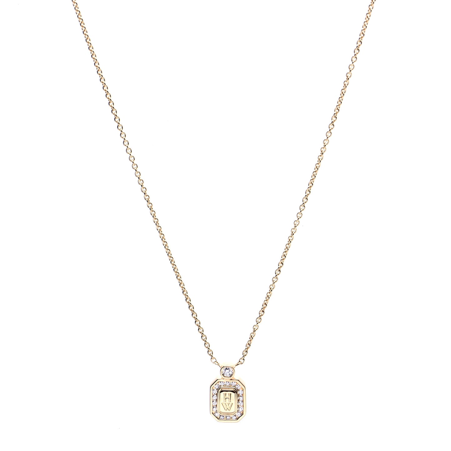 18K Yellow Gold Diamond HW Logo Pendant Necklace