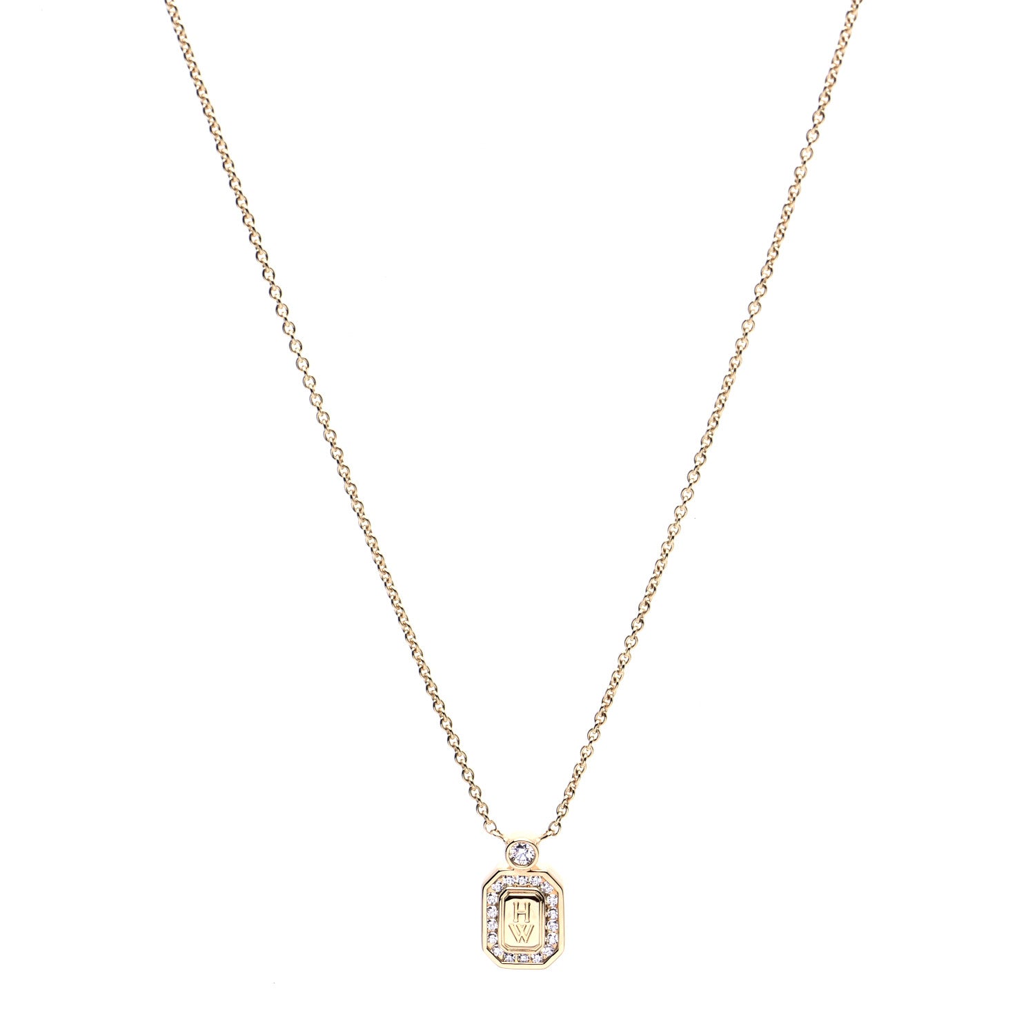 Harry Winston 18K Yellow Gold Diamond HW Logo Pendant Necklace 1 of 8
