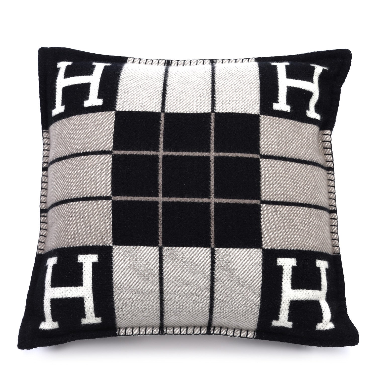 Hermes Wool Cashmere Avalon III Pillow PM Ecru Black 1 of 3
