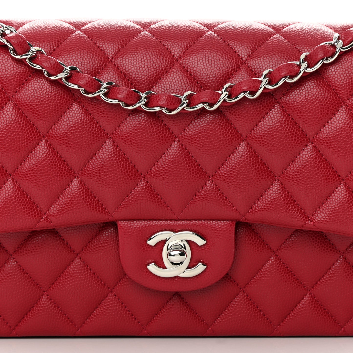 Caviar Quilted Medium Double Flap Dark Red
