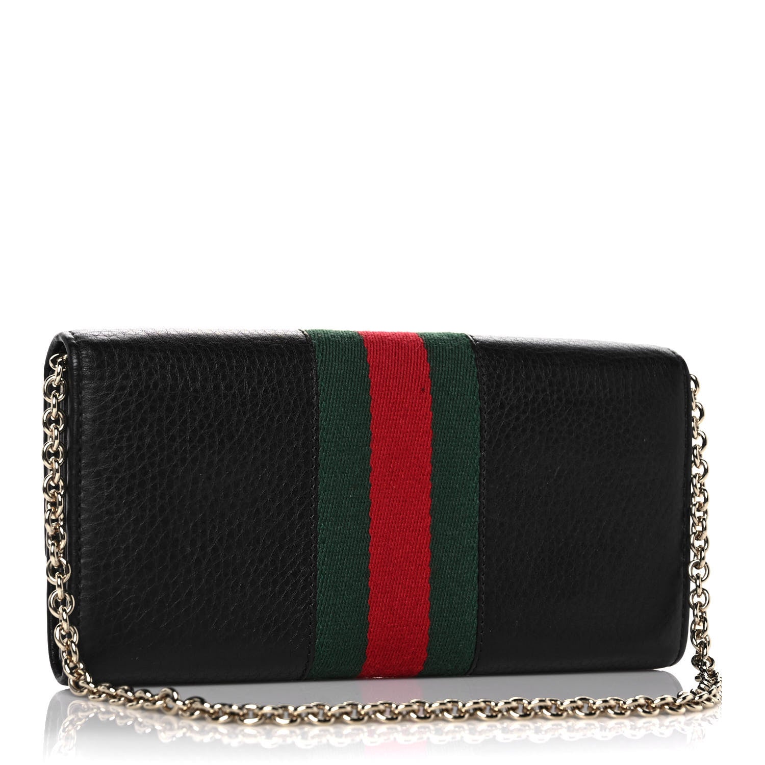 Gucci Calfskin Web Horsebit Chain Clutch Wallet Black 3 of 11