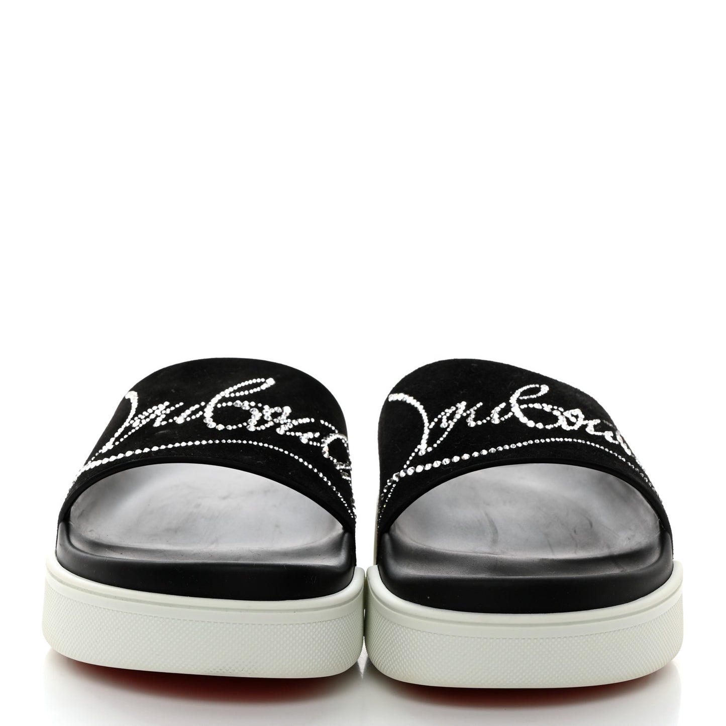CHRISTIAN LOUBOUTIN Veau Velours Strass Dear Pool Flat Platform Slide Sandal 38.5 Black