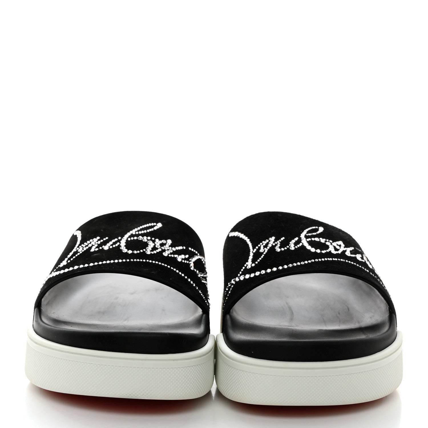 Christian Louboutin CHRISTIAN LOUBOUTIN Veau Velours Strass Dear Pool Flat Platform Slide Sandal 38.5 Black 2 of 8