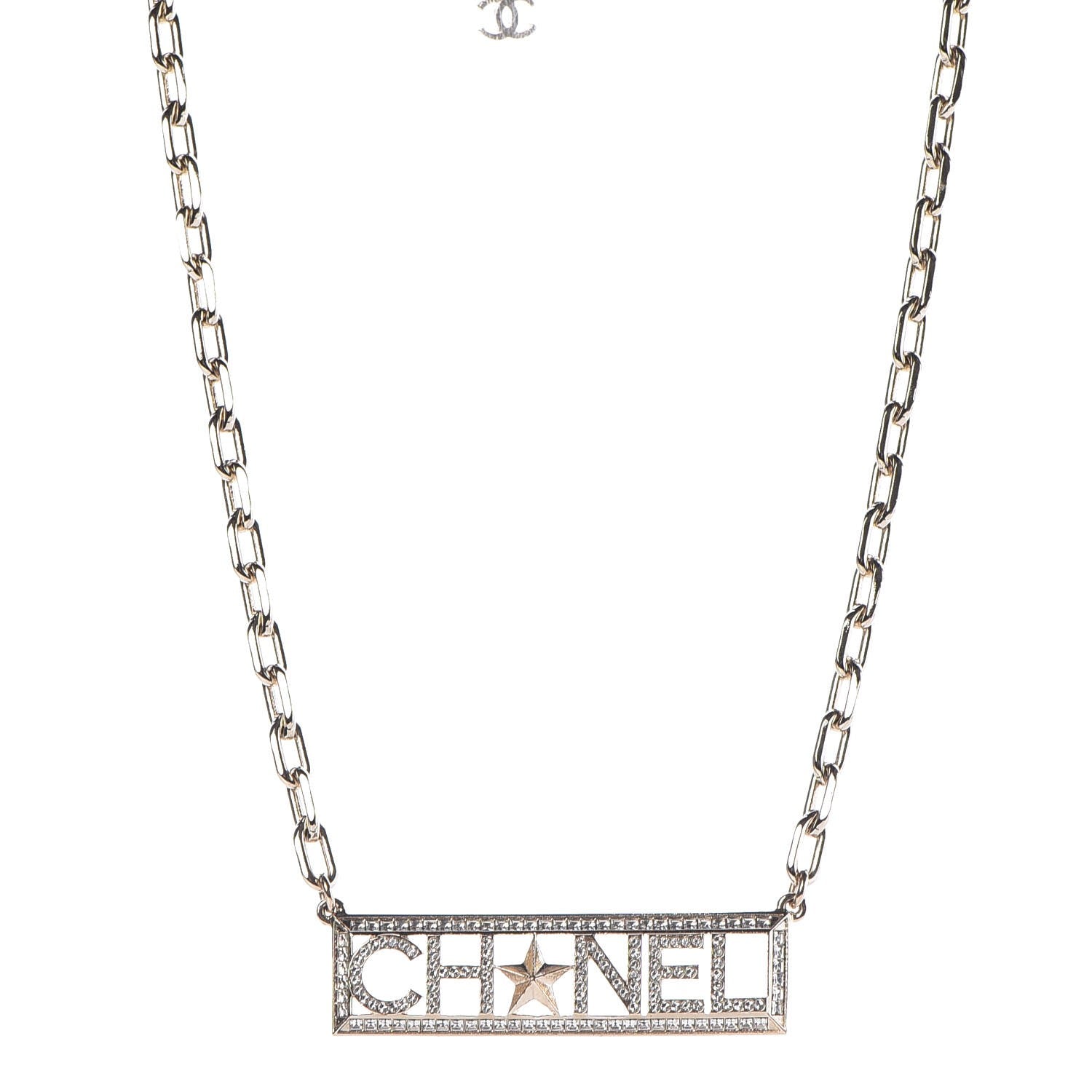 Chanel Crystal Chain Short Logo Necklace Gold 1 of 6