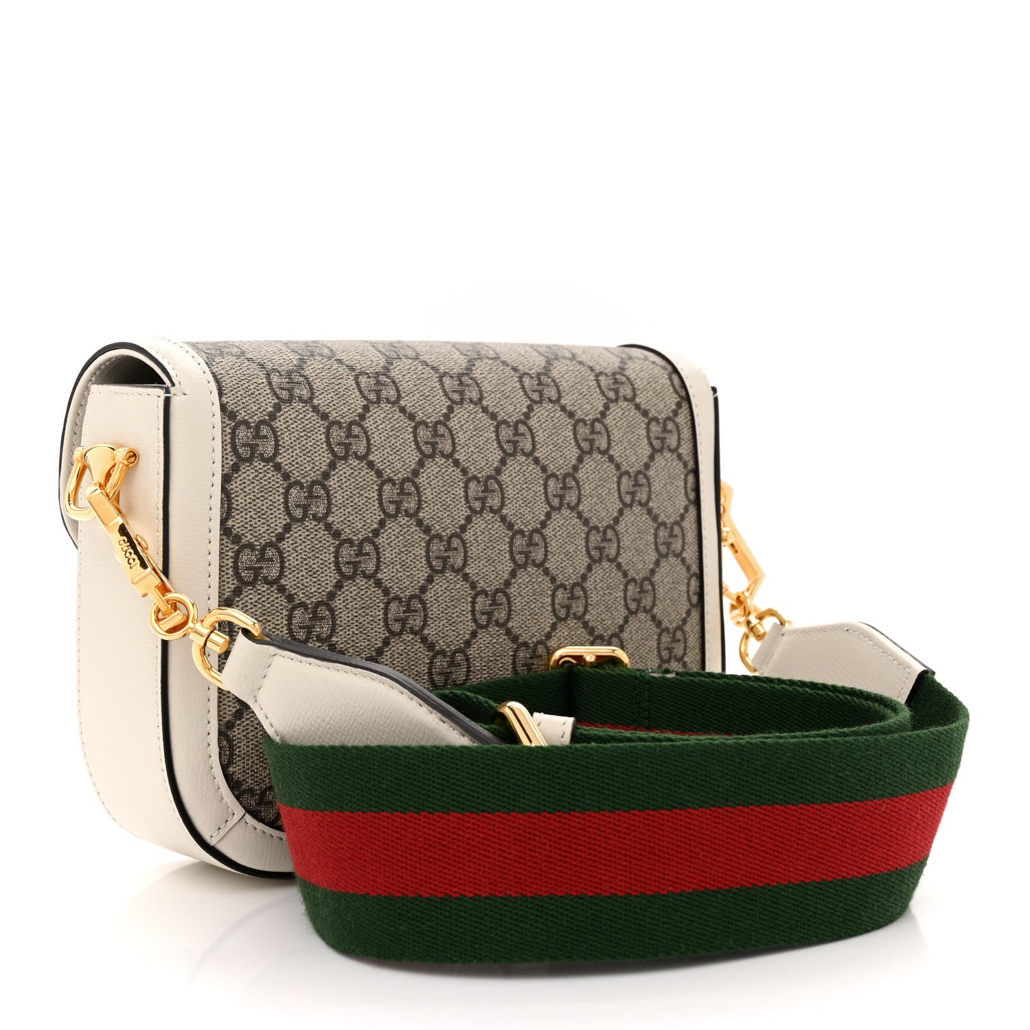 Gucci GG Supreme Monogram Web Mini Horsebit 1955 Shoulder Bag Beige Mystic White 3 of 10