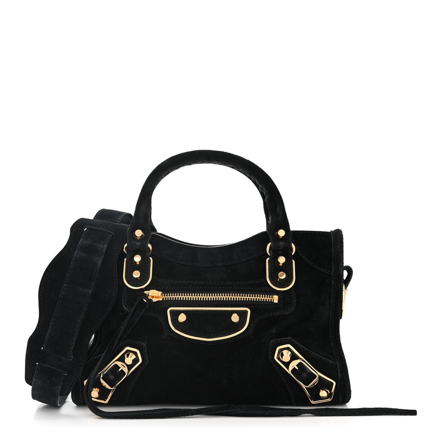 Baby Daim Suede Gold Metallic Edge Hardware Mini City Black