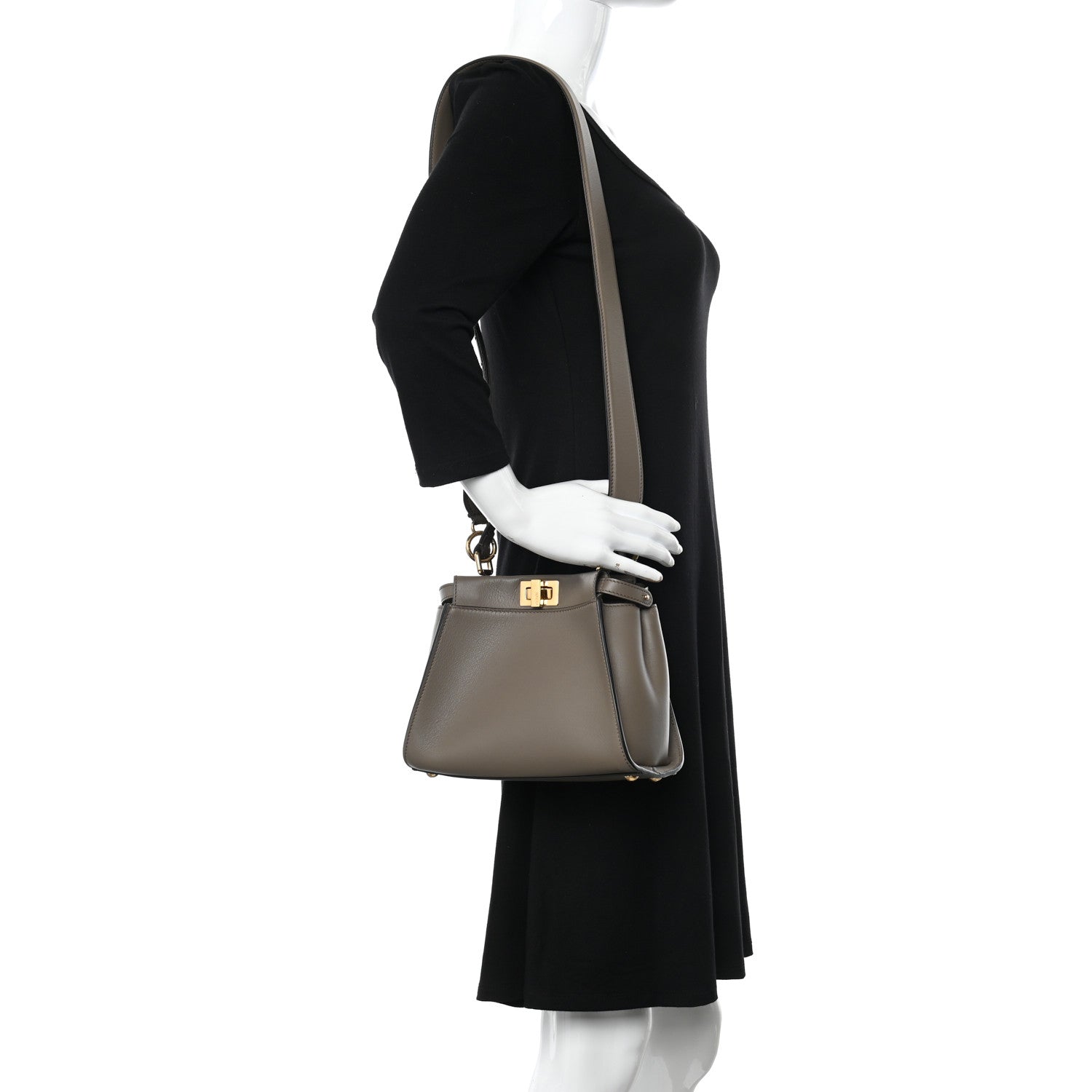 Fendi Vitello Seta Canvas FF Embroidered Mini Peekaboo Iconic Satchel Tartufo 2 of 10