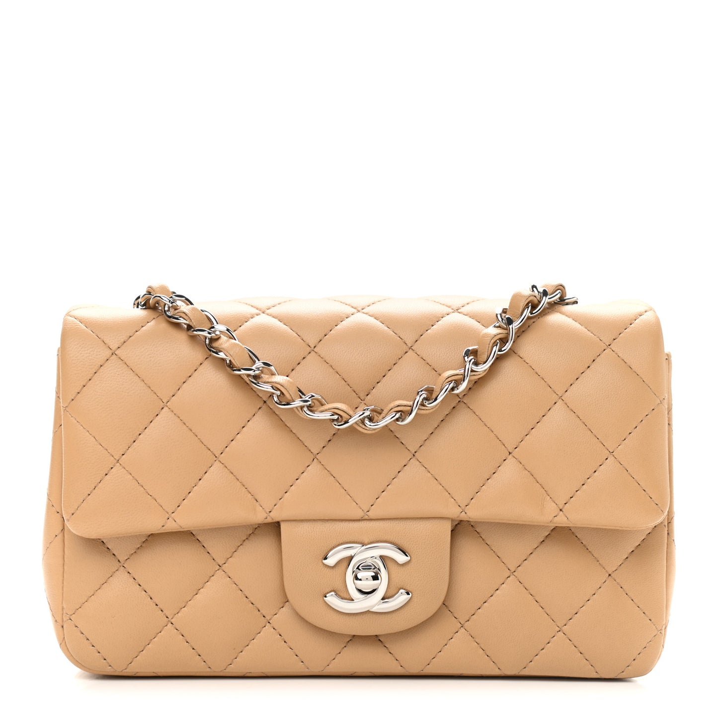 Lambskin Quilted Mini Rectangular Flap Beige