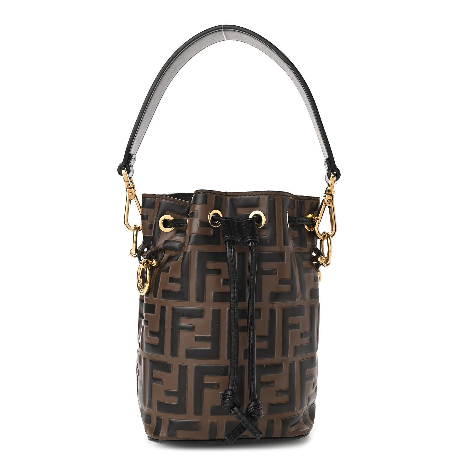 Fendi Vitello Liberty F is Fendi Bi-Color FF 1974 Embossed Mini Mon Tresor Bucket Bag Maya Black 1 of 11