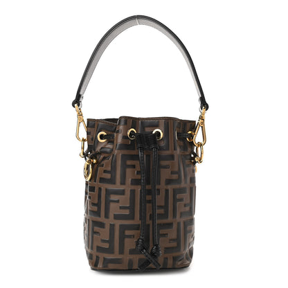 Fendi Vitello Liberty F is Fendi Bi-Color FF 1974 Embossed Mini Mon Tresor Bucket Bag Maya Black 1 of 11