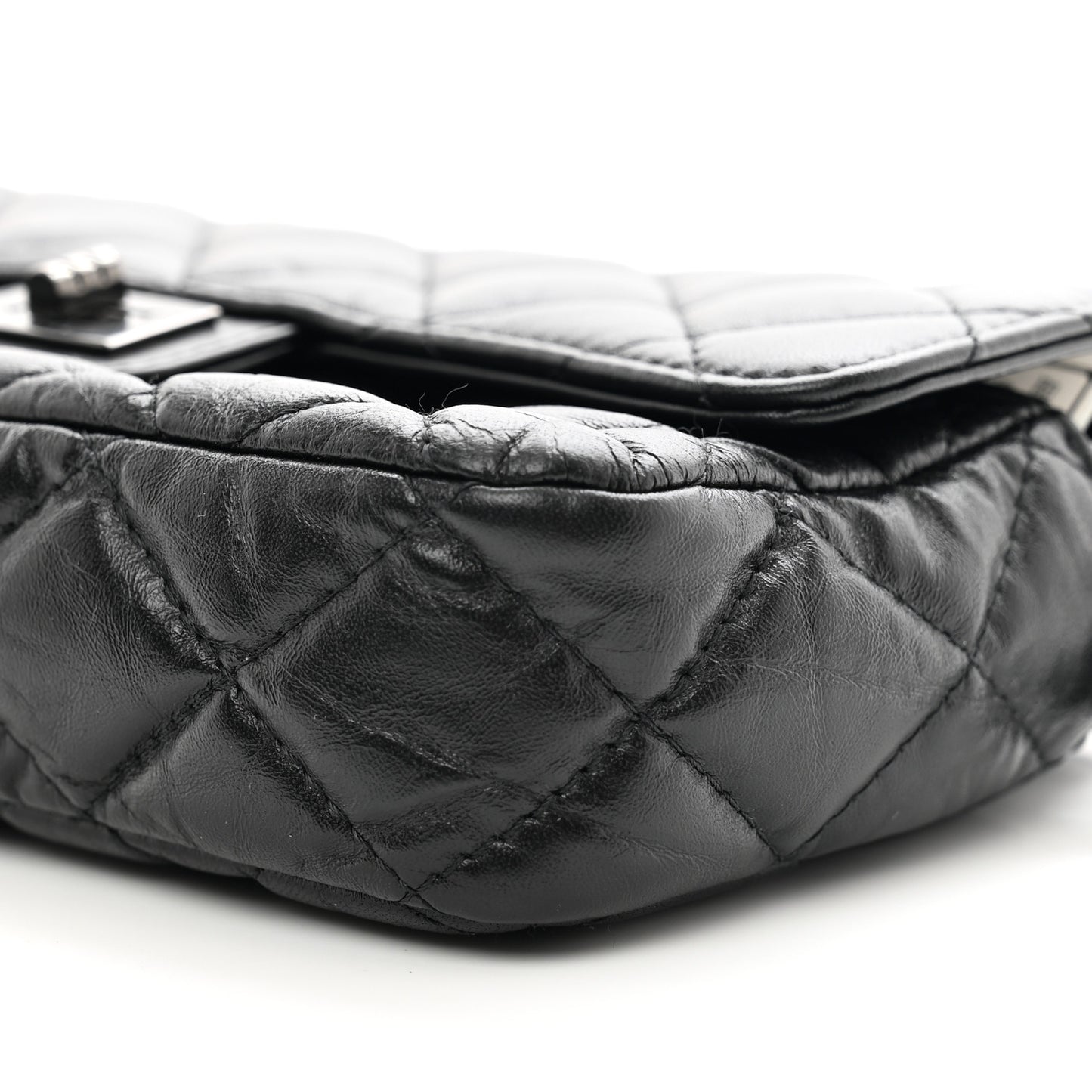 Aged Calfskin Quilted 2.55 Reissue Phone Holder With Chain So Black