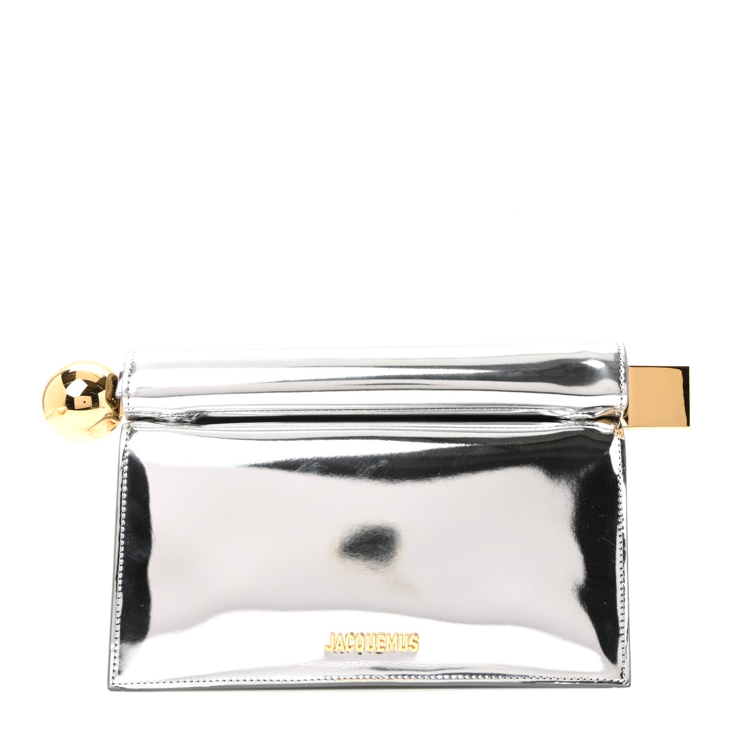 Metallic Patent Calfskin La Pochette Rond Carre Silver