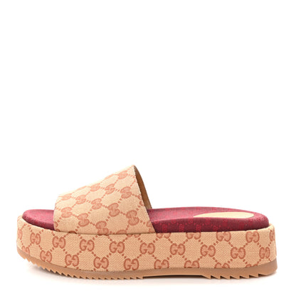 Gucci Canvas GG Monogram Angelina Platform Slide Sandals 40 Beige Ruggine 1 of 7