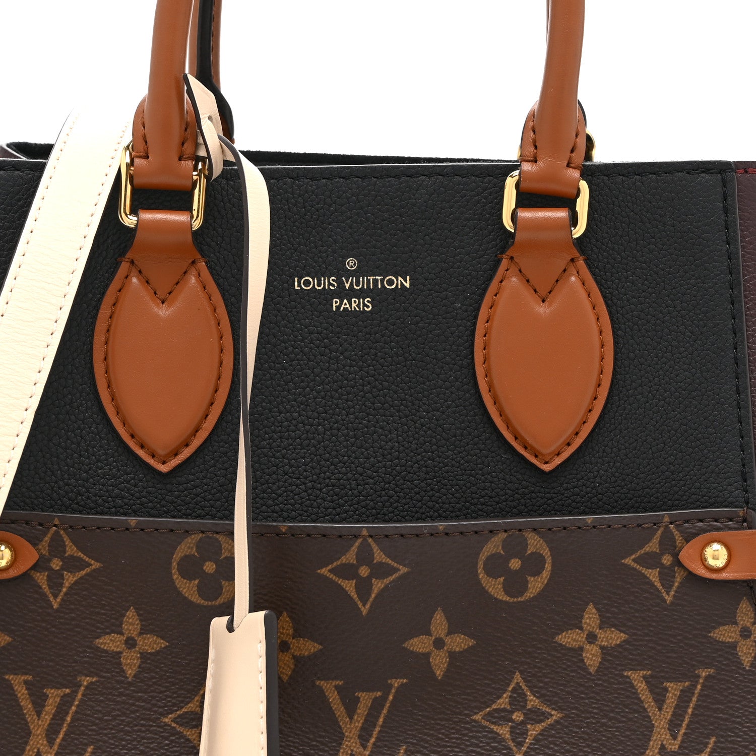 Louis Vuitton Calfskin Monogram Fold Tote MM Black Wine Cream 7 of 9