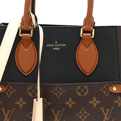 Louis Vuitton Calfskin Monogram Fold Tote MM Black Wine Cream 7 of 9