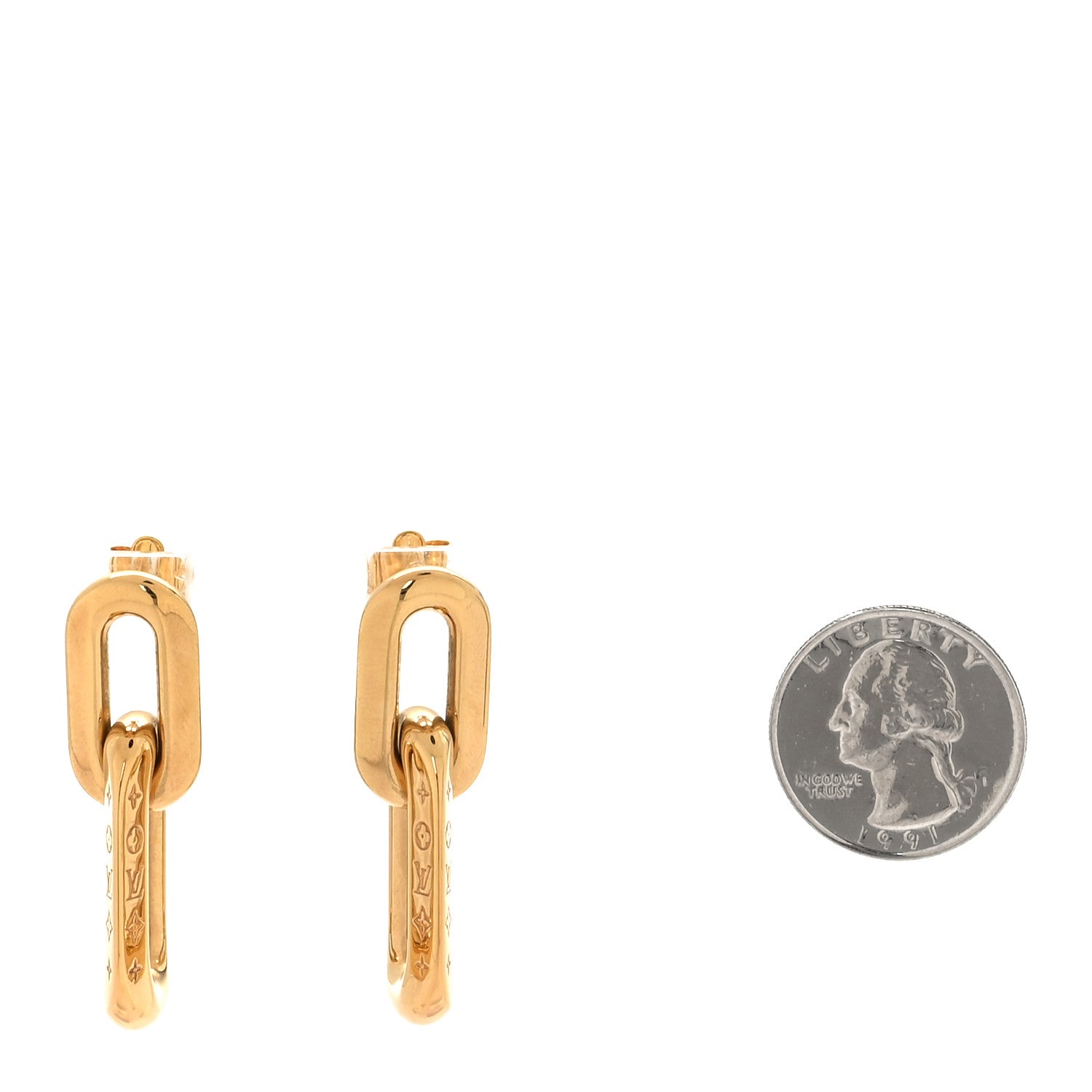 Louis Vuitton Metal LV Edge Double Hoop Earrings Gold 2 of 4