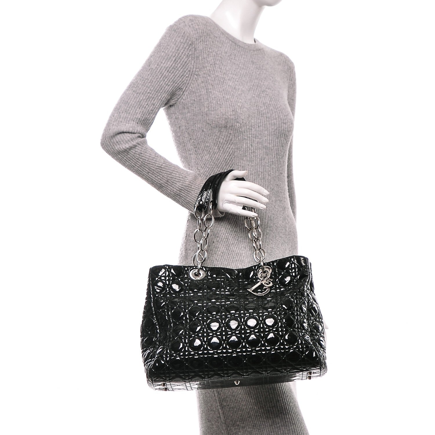Christian Dior Patent Cannage Large Dior Soft Shopping Tote Black 2 of 6