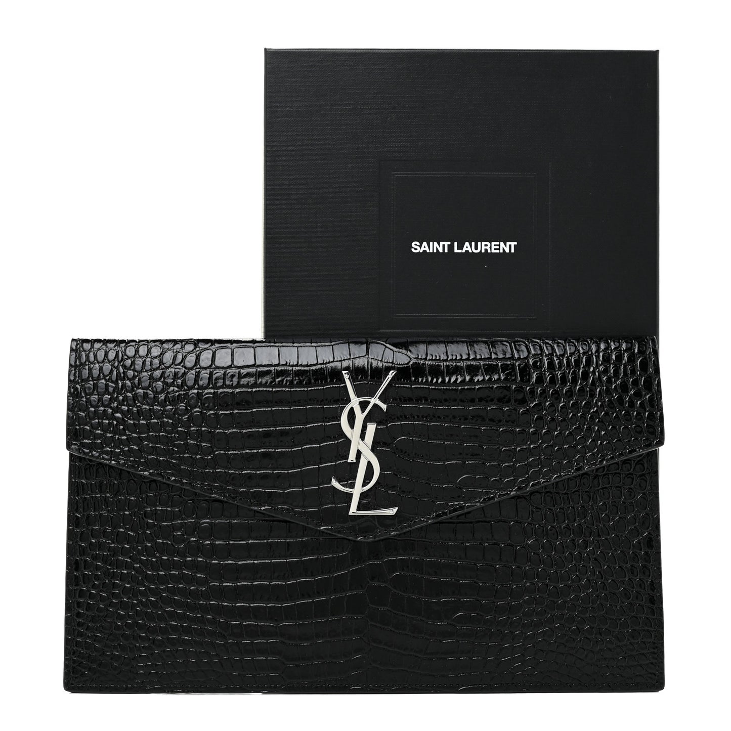 Calfskin Crocodile Embossed Uptown Monogram Pouch Black