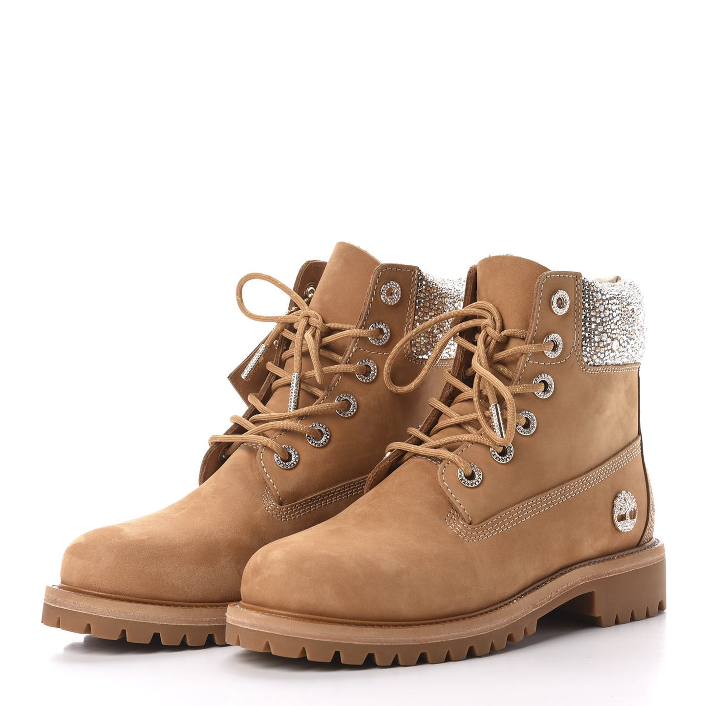 X TIMBERLAND Nubuck Swarovski Crystal Womens Ankle Boots 9 Wheat