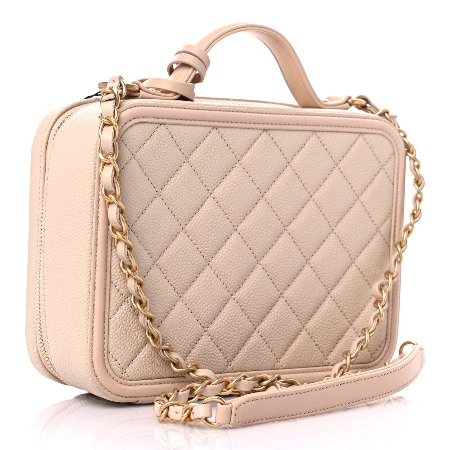 Caviar Quilted Medium CC Filigree Vanity Case Beige