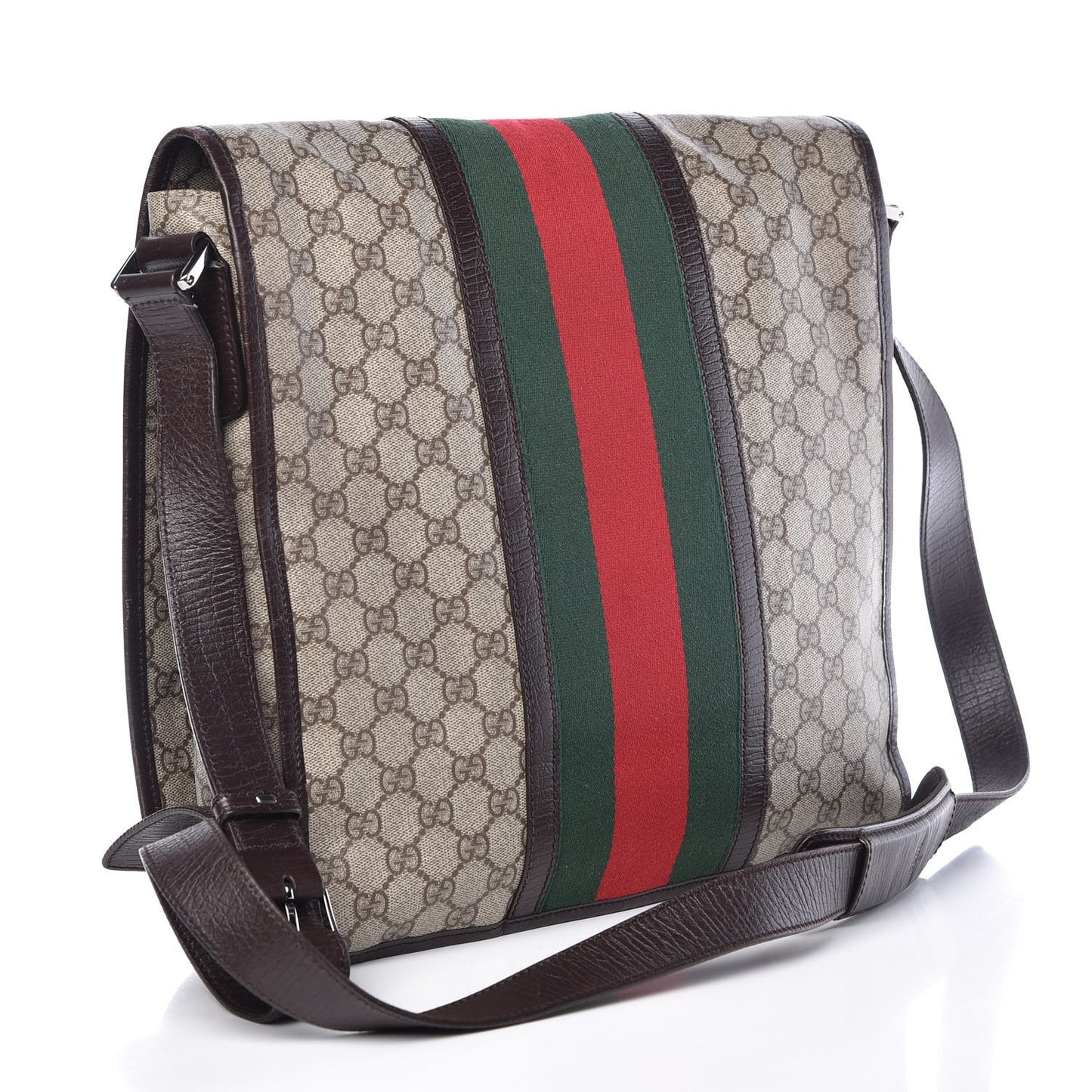 GG Plus Monogram Web Large Flap Messenger Bag Beige Dark Brown