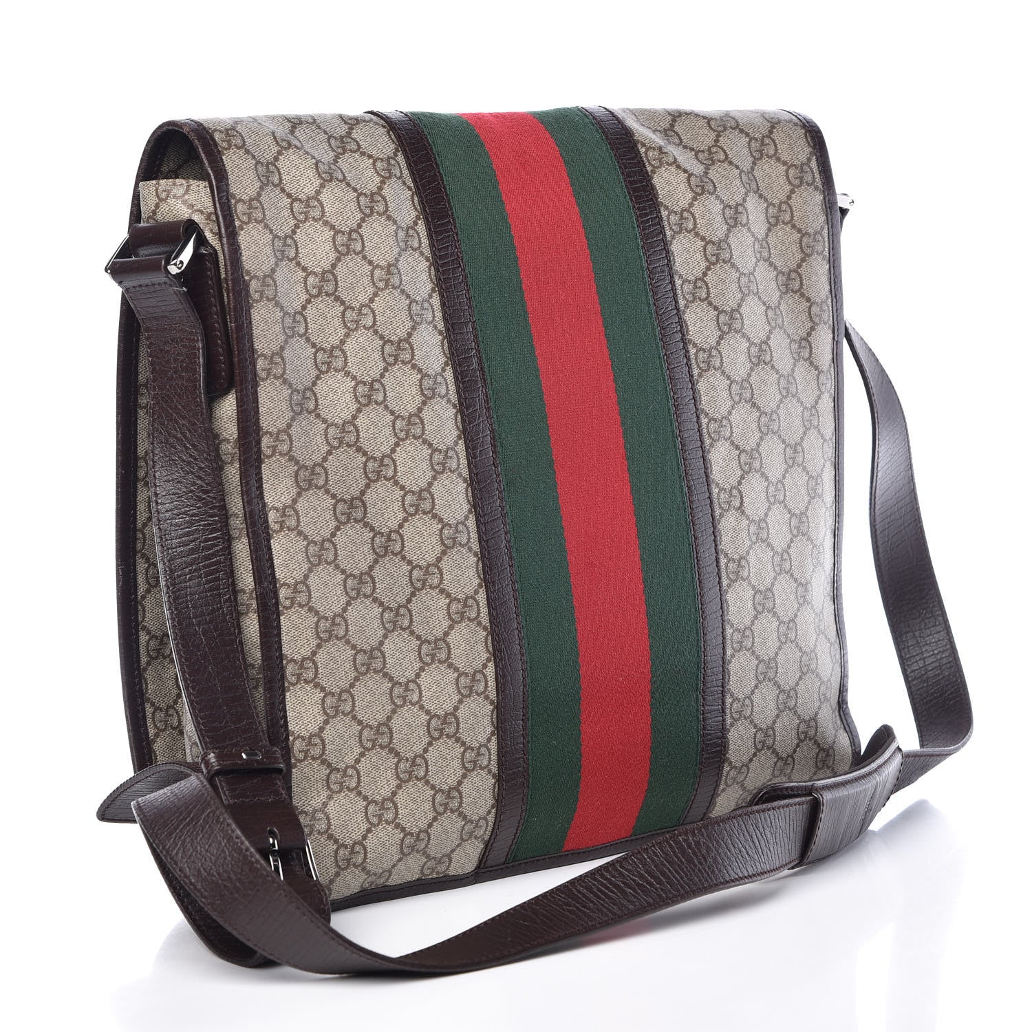 Gucci GG Plus Monogram Web Large Flap Messenger Bag Beige Dark Brown 3 of 14