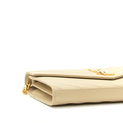 Saint Laurent Grain De Poudre Matelasse Chevron Monogram Chain Wallet Nude Powder 5 of 9