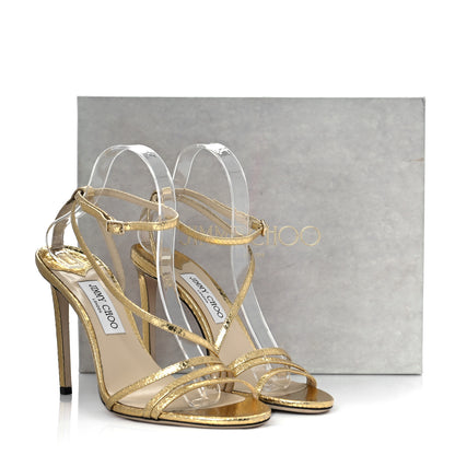 Jimmy Choo Snakeskin Embossed Tesca 100 Sandals 41 Gold 12 of 12
