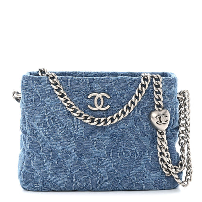 Chanel Denim Quilted Camellia Sweetheart Small Hobo Blue 1 of 11