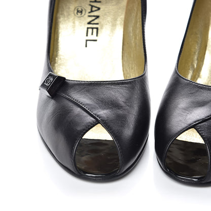 Chanel Lambskin CC Peep Toe Pumps 39 Black 11 of 12